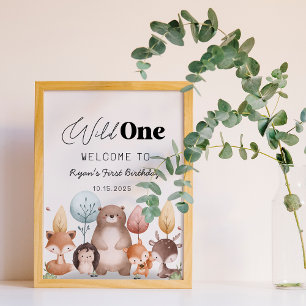 Póster Cute Wild One Forest Woodland Animals Cumpleaños