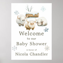Póster Cute Winter Arctic Cow Baby Shower
