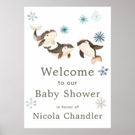 Póster Cute Winter Arctic Whale Baby Shower