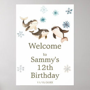 Póster Cute Winter Arctic Whale Birthday Party