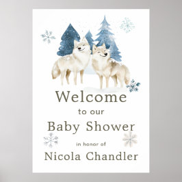 Póster Cute Winter Arctic Wolf Baby Shower