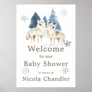 Póster Cute Winter Arctic Wolf Baby Shower