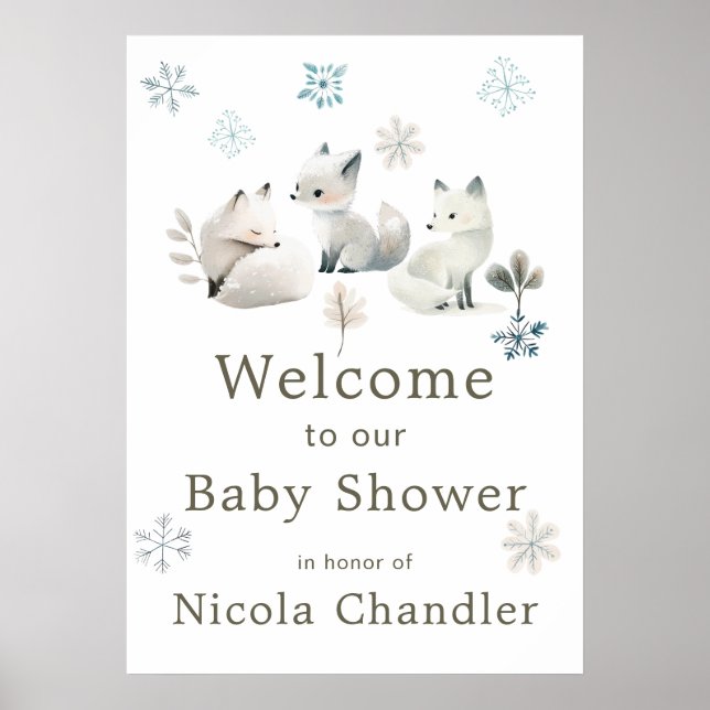 Póster Cute Winter Arctic Wolf Baby Shower (Frente)