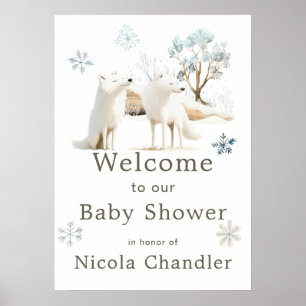 Póster Cute Winter Arctic Wolf Baby Shower