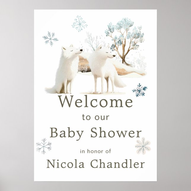 Póster Cute Winter Arctic Wolf Baby Shower (Frente)