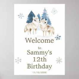 Póster Cute Winter Arctic Wolf Birthday Party