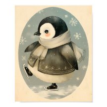 Cute Winter Penguin - Watercolor Nursery Poster