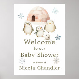 Póster Cute Winter Penguins Baby Shower