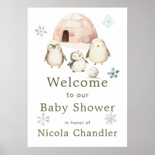 Póster Cute Winter Penguins Baby Shower
