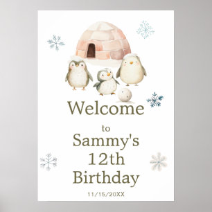 Póster Cute Winter Penguins Birday Party