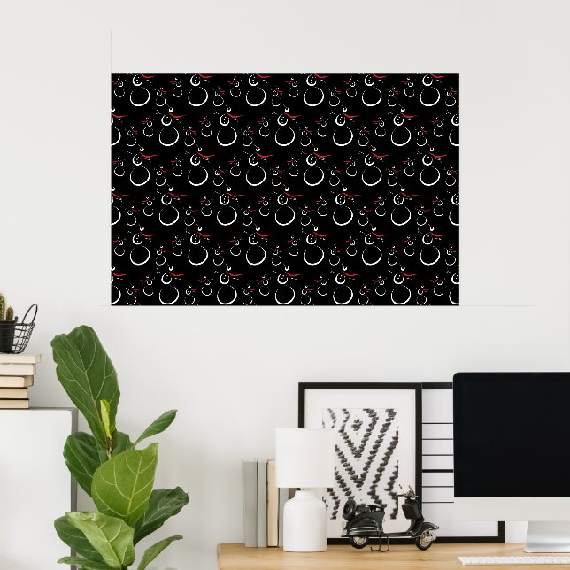 Póster Cute Winter Snowman Pattern Black (Oficina en casa)