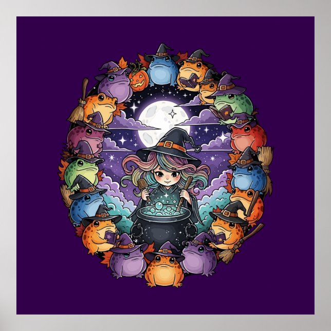 Póster Cute Witch Creating Magical Moments With Toads (Frente)
