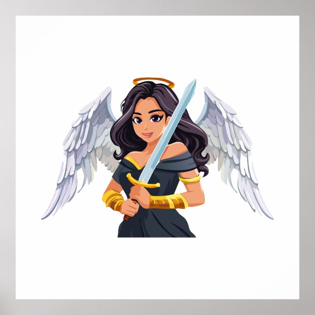 Póster Cute woman Angel's with open wings and sword (Frente)