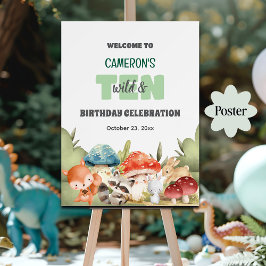 Póster Cute Woodland Animals 10th Birthday Party Welcome