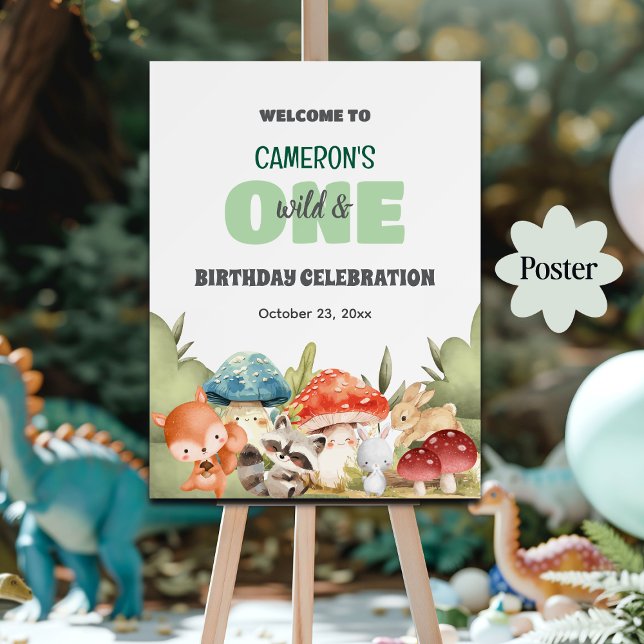 Póster Cute Woodland Animals 1st Birthday Party Welcome (Subido por el creador)