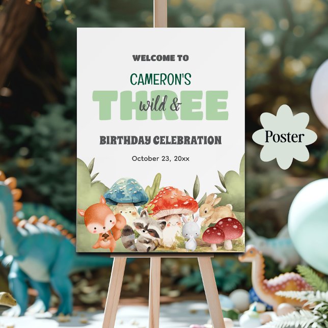 Póster Cute Woodland Animals 3rd Birthday Party Welcome (Subido por el creador)