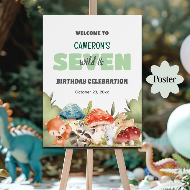 Póster Cute Woodland Animals 7th Birthday Party Welcome (Subido por el creador)