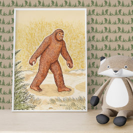 Póster Cute Woodland Bigfoot Walking Wall Art Poster