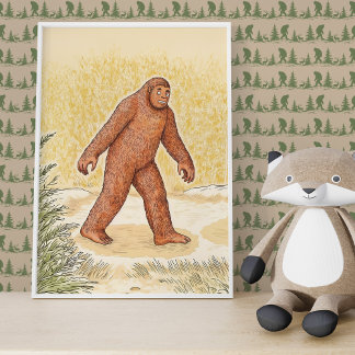 Póster Cute Woodland Bigfoot Walking Wall Art Poster