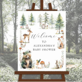 Póster Cute Woodland Forest Animals Bear Deer Baby Shower