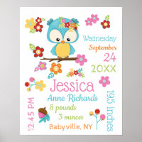 Cute Woodland Owl Baby Girl Record Stats