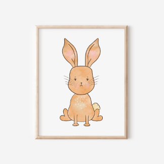 Póster Cute Woodland Watercolor Rabbit Nursery Art