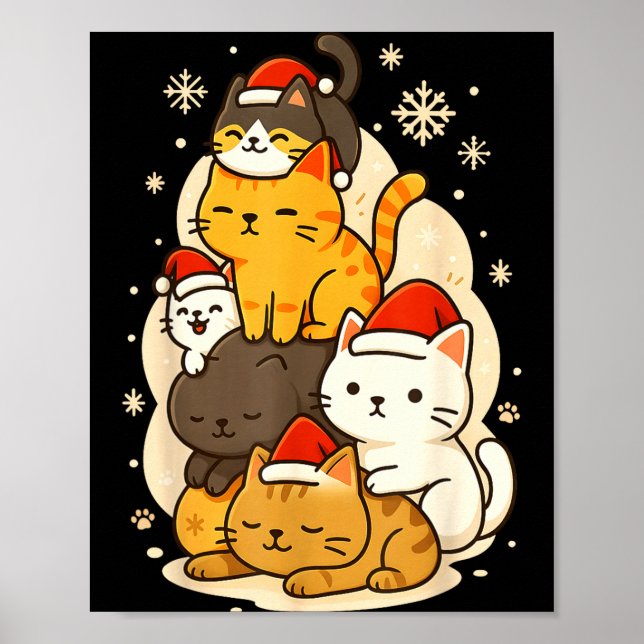 Póster Cute Xmas Kawaii Cats Neko Funny Kitten Lover Anim (Frente)