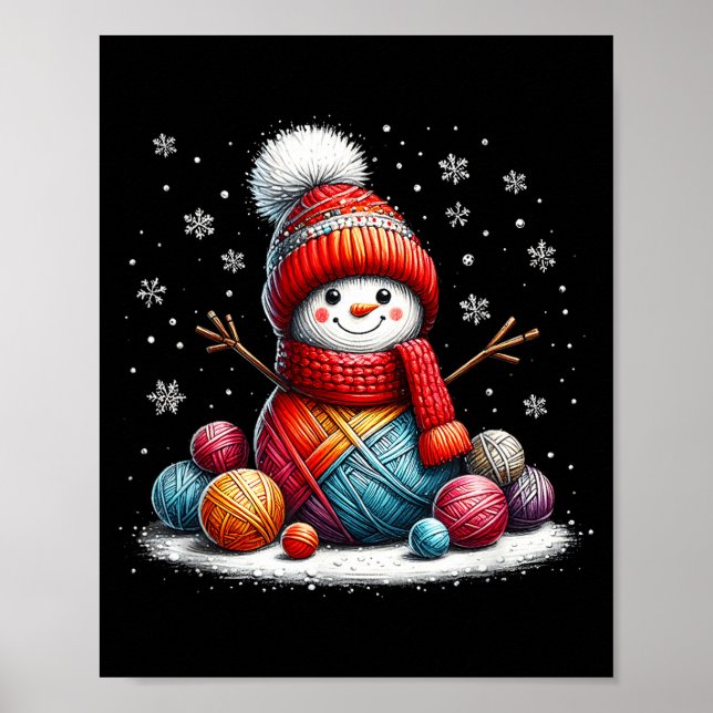 Póster Cute Yarn Snowman Quilter Christmas Crochet Knitti (Frente)