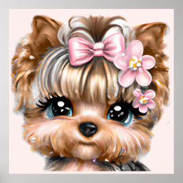 Póster Cute Yorkie con un compadre rosado