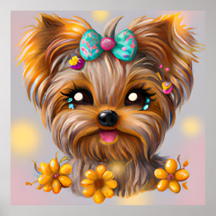 Póster Cute Yorkie Kawaii Puppy