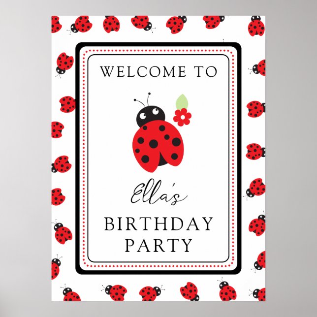 Póster Cutest Little Ladybug Kids Birday Fiesta (Frente)