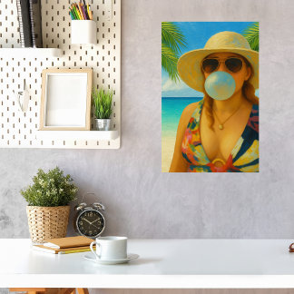 Póster Cuti Bebé de Playa Tropical Burbuja de Chicle