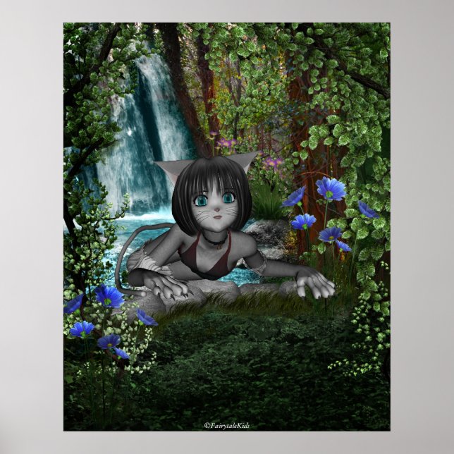 Póster Cutie Anime Kitten Waterfalls 1 (Frente)