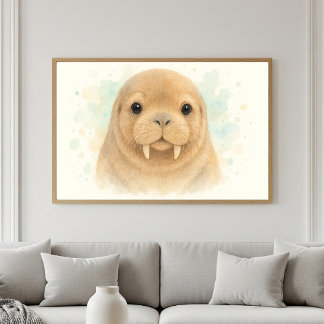 Póster Cutie ártica: retrato de la morsa de color dulce