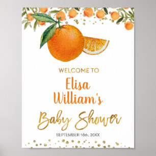 Póster Cutie Orange baby shower Welcome sign