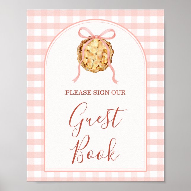 Póster Cutie Pie Pastel Pink Bow Gingham Fall Guest Book (Frente)