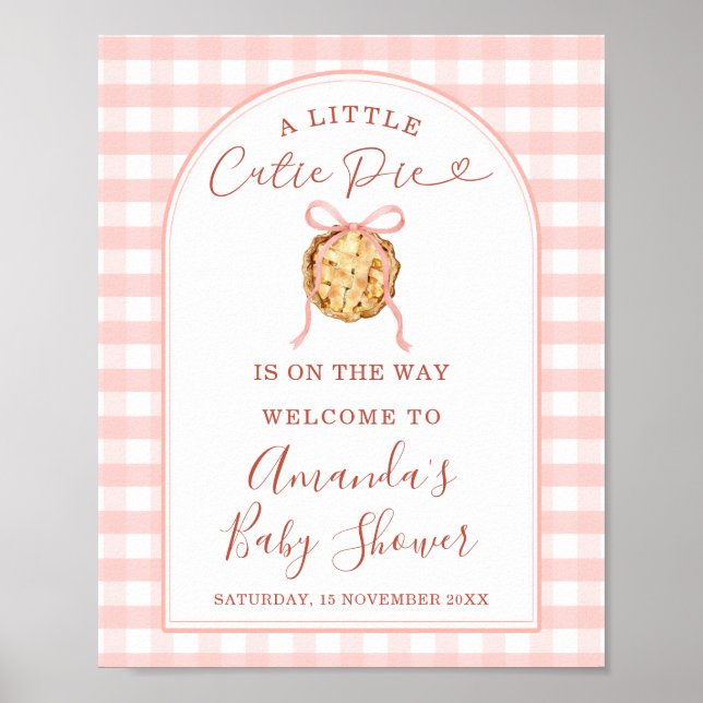 Póster Cutie Pie Pastel Pink Gingham Baby Shower Welcome (Frente)
