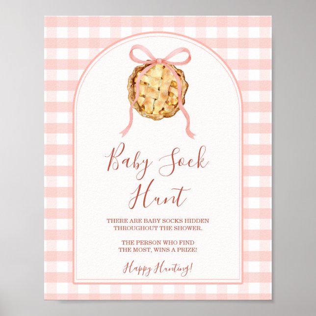 Póster Cutie Pie Pastel Pink Gingham Fall Baby Sock Hunt (Frente)