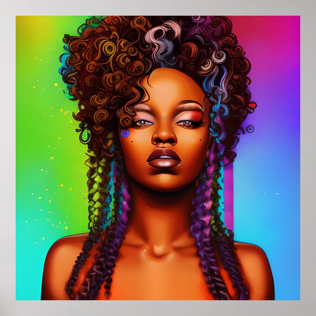 Póster Cutie Queen Rainbow Cuelo Cabello Negro Melanin Af (Frente)