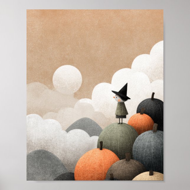 Póster Cutis Cute Witch Watercolor Halloween Nursery (Frente)