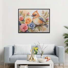 Póster Cuto acuarela Bird Flor Regalo