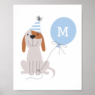 Póster Cuto Blue Monogram Puppy Dog Nursera Room