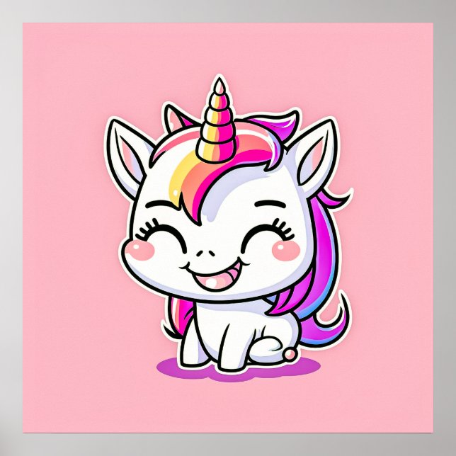 Póster Cuto colorido mágico Feliz Unicornio | (Frente)