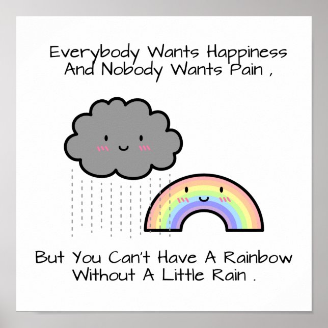 Póster Cuto de felicidad en nubes de lluvia arcoiris (Frente)
