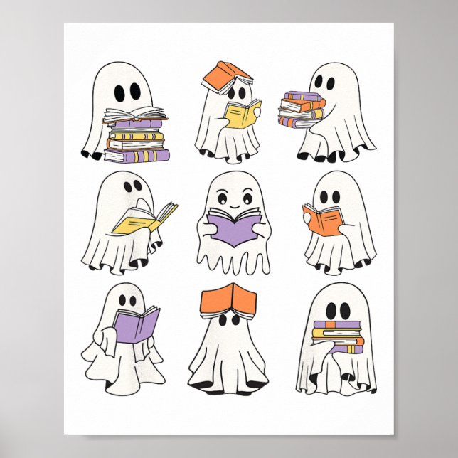 Póster Cuto fantasma leyendo libros divertidos libros de  (Frente)
