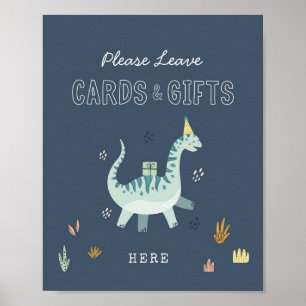Póster Cuto Fiesta de tarjetas de dinosaurios y regalos