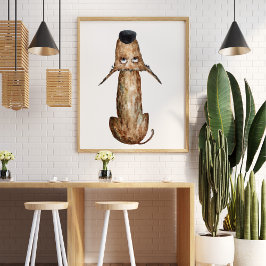 Póster Cuto gracioso acuarela de la ilustración de perro 