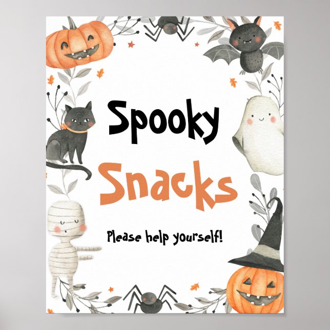 Póster Cuto Halloween Ghost Pumpkin Spooky Snacks Rótulo (Frente)