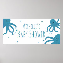 Póster Cuto Octopus nombre azul ancho Baby Shower