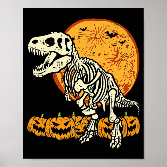 Póster Cuto Skeleton Dinosaur Trex Dino Pumpkins Moon Boy (Frente)